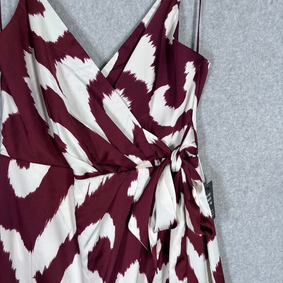 Express Dress Medium Burgundy Midi Satin Wrap Ikat Hi Lo Resort Cruise NEW $98 - Picture 4 of 13